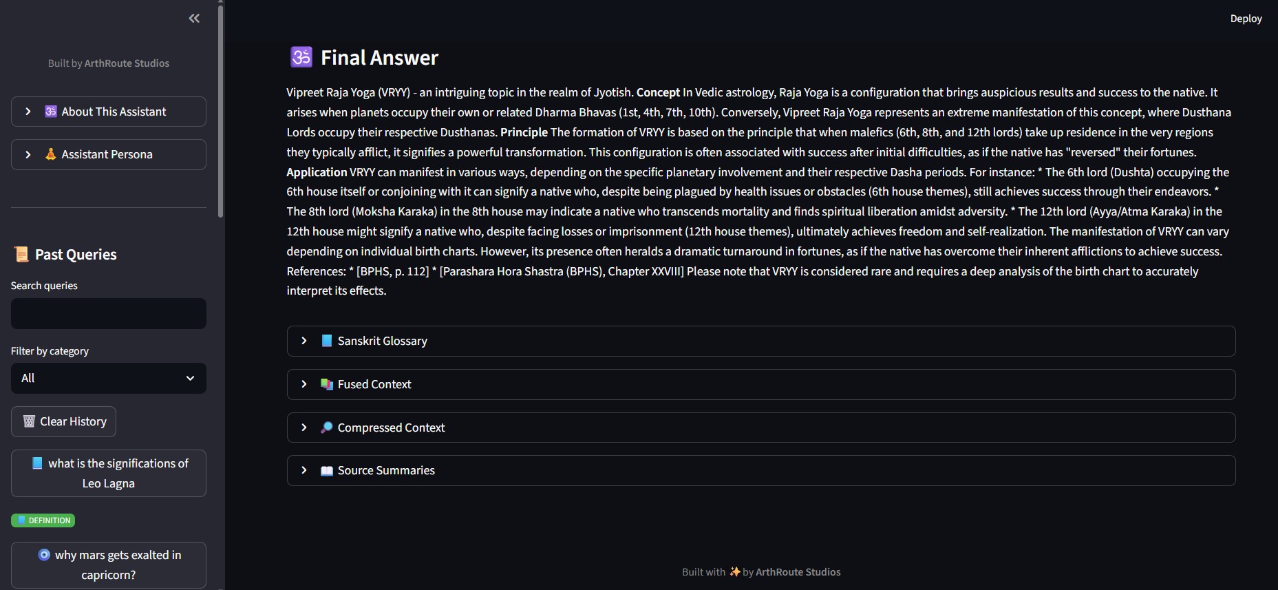 Jyotish Assistant answer styles screenshot